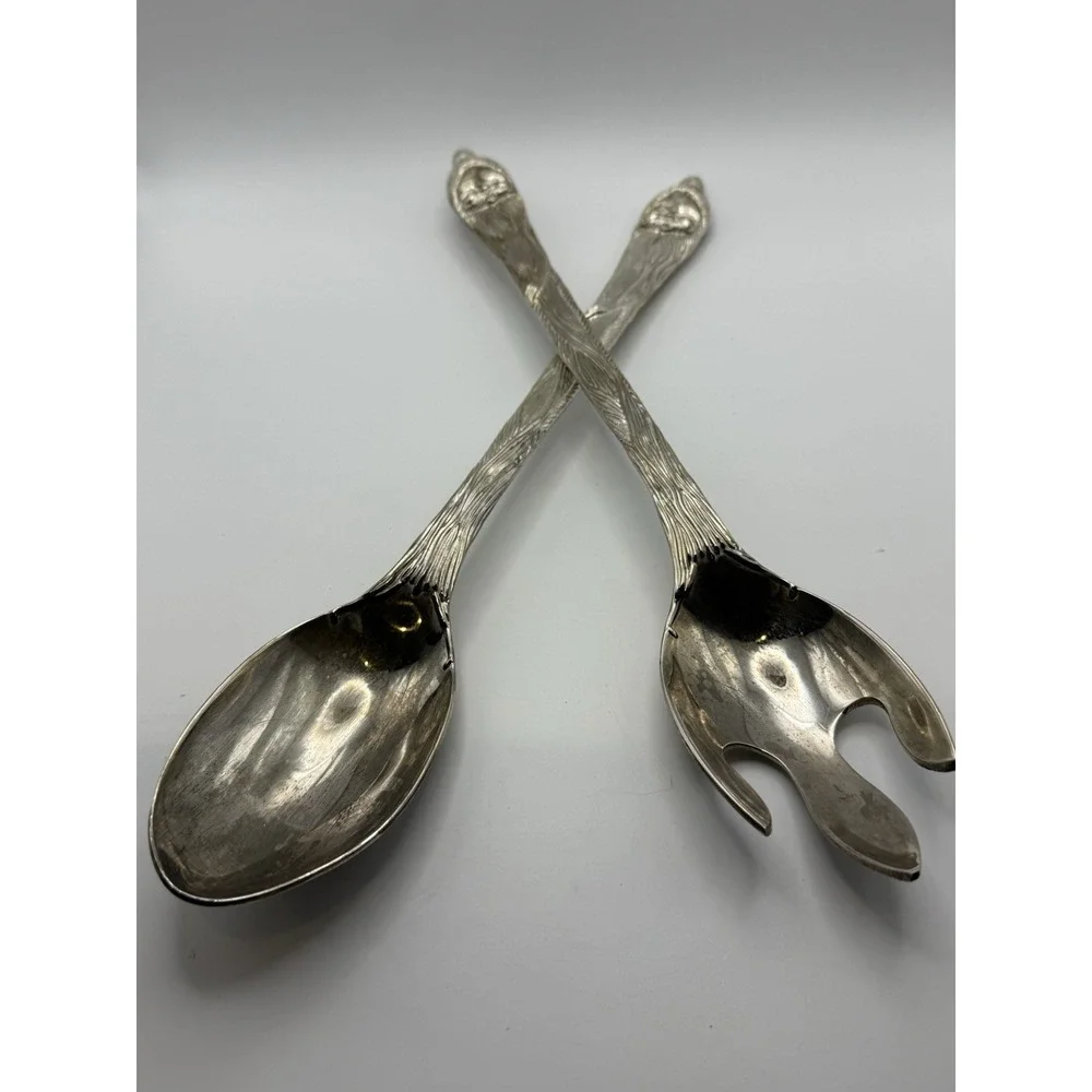 INTERNATIONAL SILVER Plated Christmas Santa Salad Serving Set Fork & Spoon 13